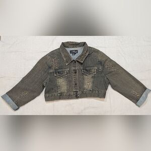 VTG Platinum Plush Women's Denim Jacket XL Sequin Embellished Button Cropped